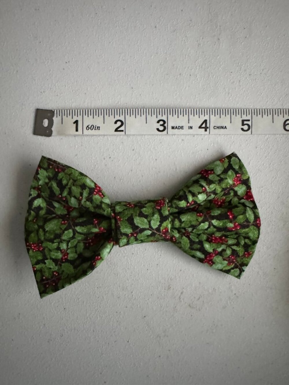 Medium Green Holly Christmas Dog Bowtie - HANDMADE